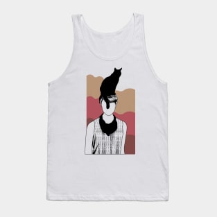 Cat sitting on a girl head Tank Top